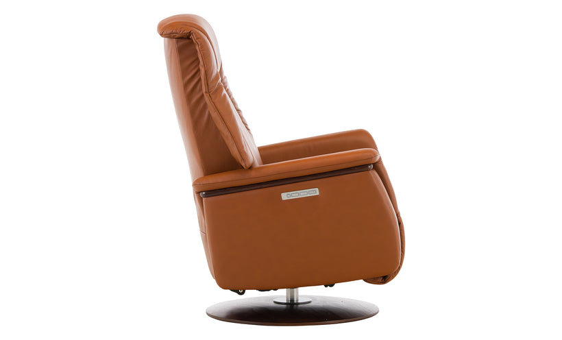 Brown leather recliner chair on a white background